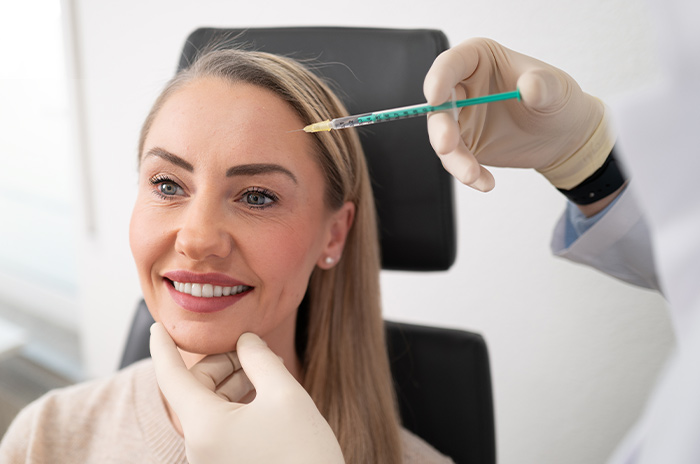 Patientin der HNO Praxis Bruchsal während einer ästhetischen Gesichtsbehandlung. 